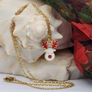 Minimalist 14K Gold-l plated Chain Christmas Necklace Baby Reindeer Pendant